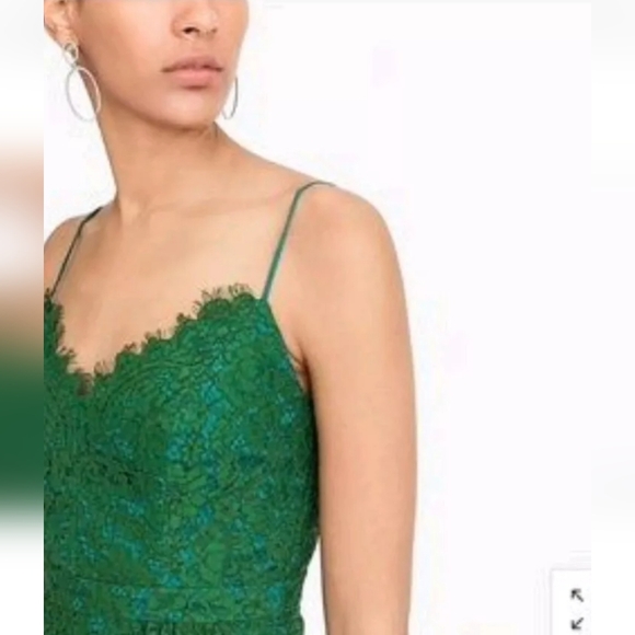 NWT J.Crew Spaghetti strap Lace Dress Forest Green Fall Party Wedding Size 4 - Picture 2 of 11
